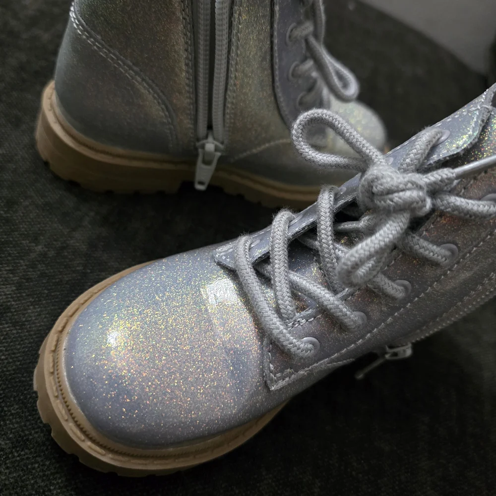 Old Navy Kids' Glitter Silver Lace-Up Boots